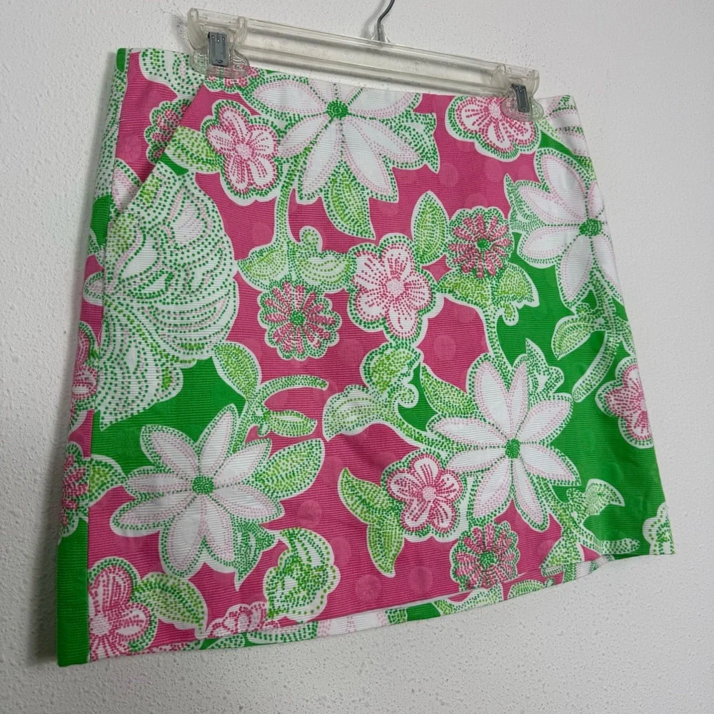 Lilly Pulitzer Green Pink Floral Mini Skirt Sz 4
